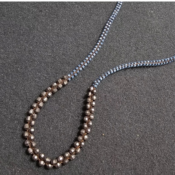 NWOT Chan Luu Pyrite & Moonstone Woven Necklace w Sterling Clasp, 16 in - Picture 2 of 6